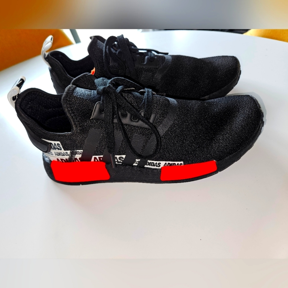 Adidas NMD R1 Wordmark Heel Stripe - Black Solar Red Size 8